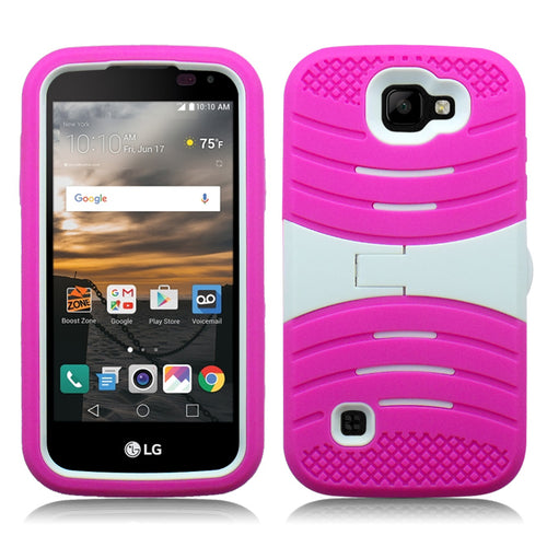 LG K3/LS450 GUARDIAN PINK ON WHITE  KICK STAND CASE