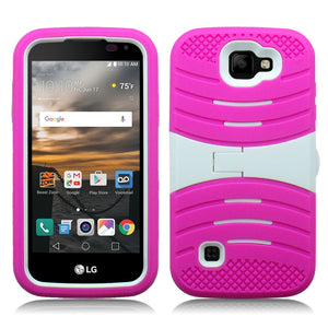 LG K3/LS450 GUARDIAN PINK ON WHITE  KICK STAND CASE