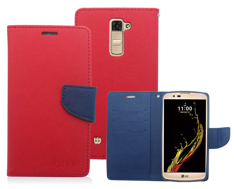 LG K10/AH2 BLUE/RED LEATHER WALLET CASE