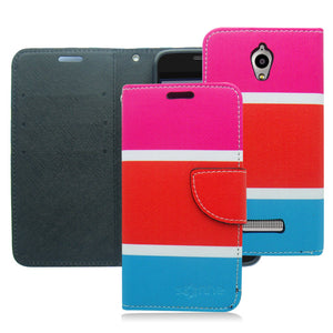 ZTE OBSIDIAN/Z820 GUMMY COLOR STRIPES LEATHER WALLET CASE