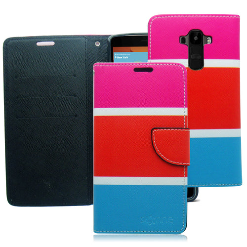 LG STYLO/LS770 GUMMY COLOR STRIPES LEATHER WALLET CASE