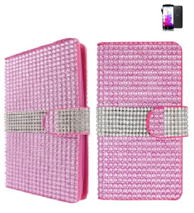 LG STYLO/LS770 PINK FULL BLING LEATHER WALLET CASE