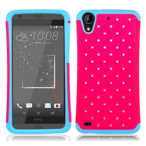 HTC DESIRE 555 / 530 BLUE/PINK ARMOR BUMPER SPOT BLING CASE