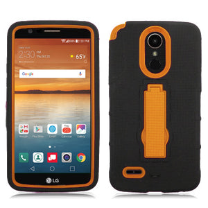 LG STYLO 3 / LS777 BLACK ON ORANGE VERTICAL RUGGED KICK STAND CASE