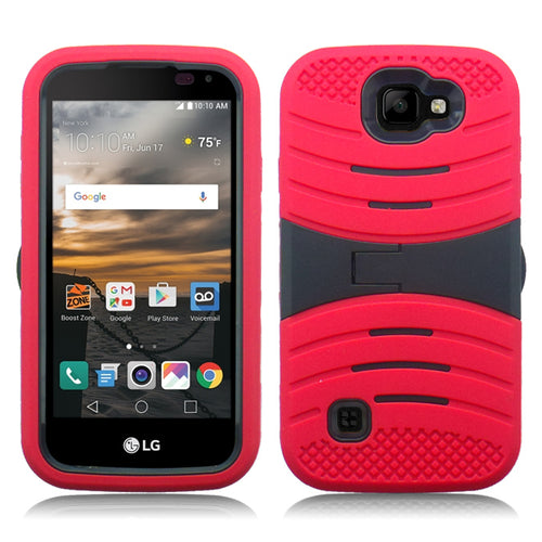 LG K3/LS450 GUARDIAN RED ON BLACK KICK STAND CASE