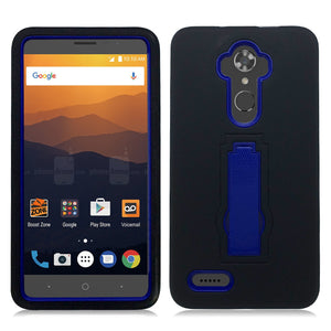 ZTE ZMAX PRO/Z981/GRAND X MAX 2/Z988 BLACK ON BLUE VERTICAL KICK STAND CASE