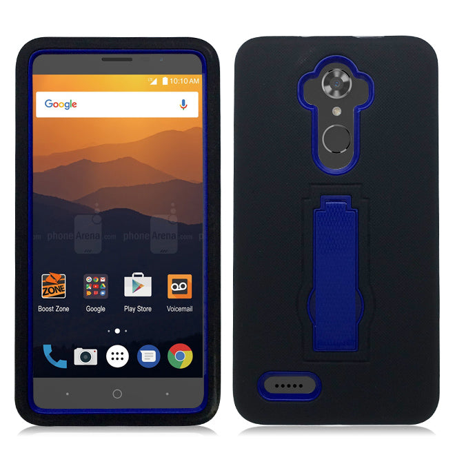 ZTE ZMAX PRO/Z981/GRAND X MAX 2/Z988 BLACK ON BLUE VERTICAL KICK STAND CASE