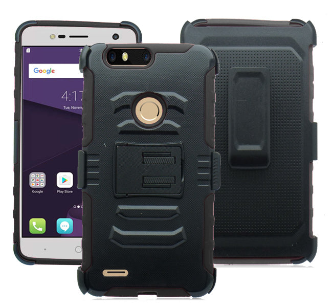 ZTE SEQUOIA/ Z982/ BLADE Z MAX/ ZMAX PRO 2 ECLIPSE BLACK COMBO HOLSTER CASE