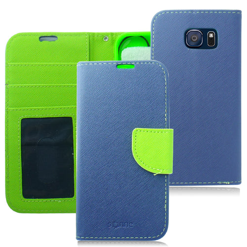 SAMSUNG GALAXY S6 G920 LIME GREEN BLUE LEATHER WALLET CASE