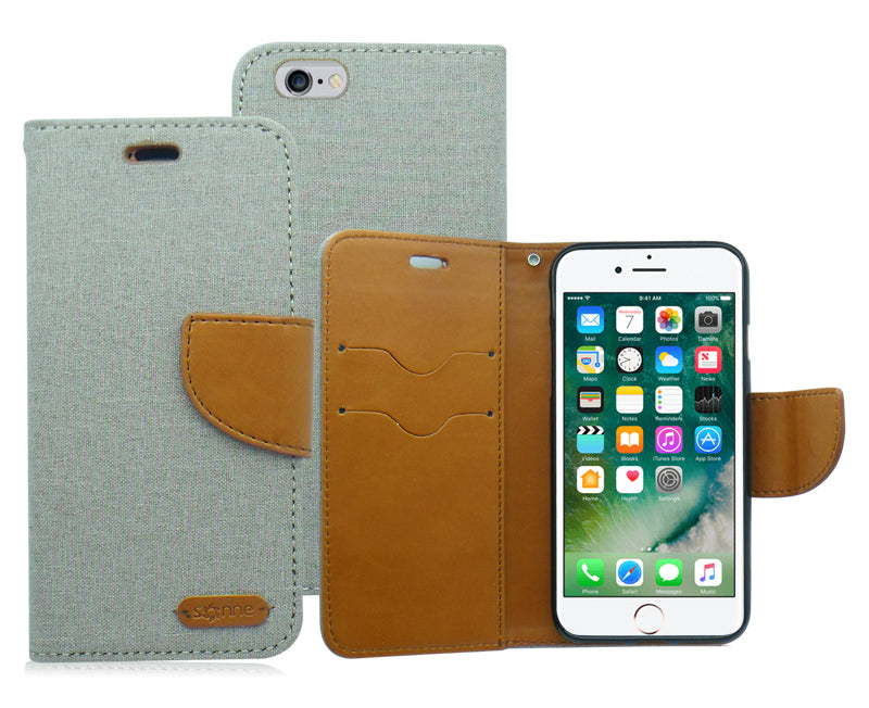 APPLE IPHONE 6/6S (4.7'') GRAY ON BROWN JEAN WALLET CASE