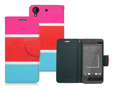 HTC DESIRE 555 / 530 GUMMY COLOR STRIPES LEATHER WALLET CASE