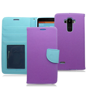 LG STYLO LS770 LIGHT BLUE PURPLE LEATHER WALLET CASE