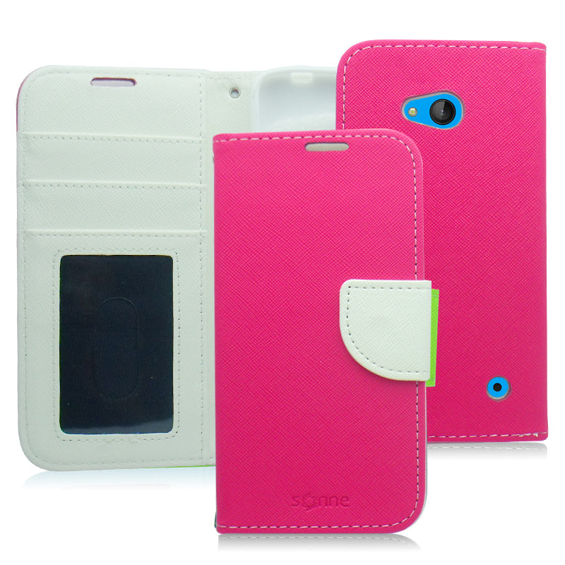 NOKIA LUMIA 640 WHITE PINK LEATHER WALLET CASE