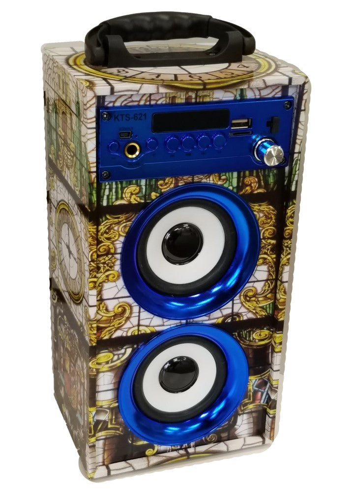 Universal 2 Chrome Cones Blue Graffiti Design Portable Speaker Bluetooth (Support Aux / Memory Card)