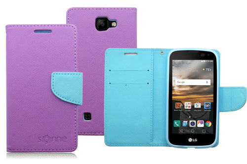 LG K3/LS450 LIGHT BLUE/PURPLE LEATHER WALLET CASE