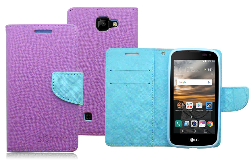 LG K3/LS450 LIGHT BLUE/PURPLE LEATHER WALLET CASE