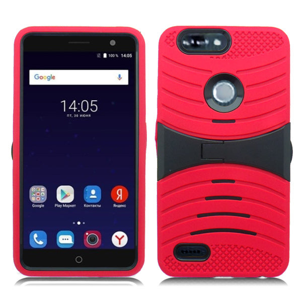 ZTE SEQUOIA/ Z982/ BLADE Z MAX/ ZMAX PRO 2 RED ON BLACK GUARDIAN KICK STAND CASE