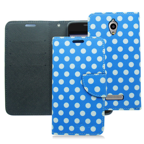 ZTE OBSIDIAN/Z820 BABY BLUE POLKA DOTS LEATHER WALLET CASE