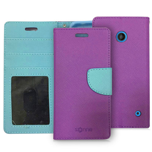 NOKIA LUMIA 635/630 LIGHT BLUE/PURPLE LEATHER WALLET CASE