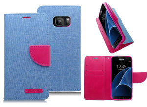 SAMSUNG GALAXY S7 BLUE ON PINK JEAN WALLET CASE