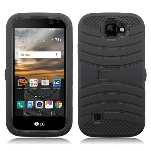 LG K3/LS450 GUARDIAN BLACK ON BLACK KICK STAND CASE