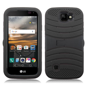 LG K3/LS450 GUARDIAN BLACK ON BLACK KICK STAND CASE