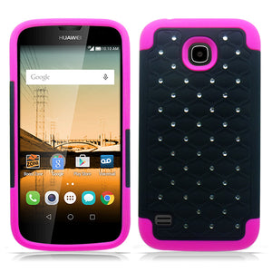 HUAWEI UNION/Y538 PINK/BLACK ARMOR BUMPER SPOT BLING CASE