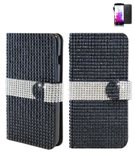 LG STYLO/LS770 BLACK FULL BLING LEATHER WALLET CASE