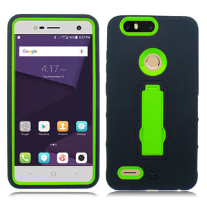 ZTE SEQUOIA/ Z982/ BLADE Z MAX/ ZMAX PRO 2 BLACK ON LIME GREEN VERTICAL KICK STAND CASE