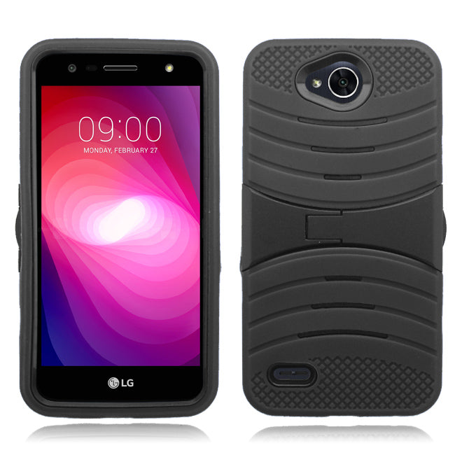 LG X Power 2/ X Charge/ M320/ Fiesta LTE/ K10 Power Black on Black Guardian Kick Stand Case