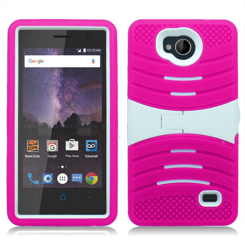 ZTE TEMPO/N9131 GUARDIAN PINK ON WHITE KICK STAND CASE