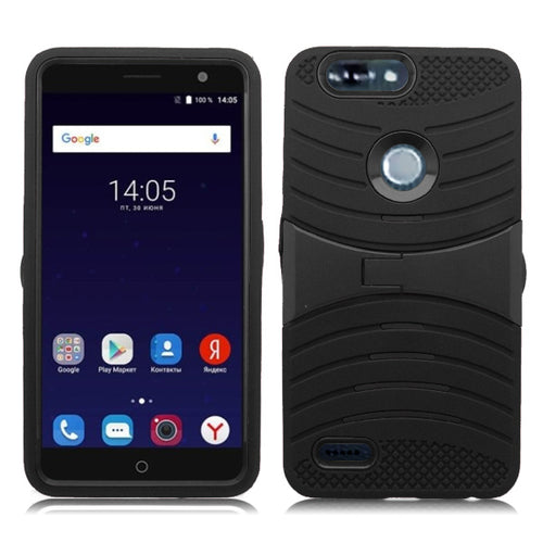 ZTE SEQUOIA/ Z982/ BLADE Z MAX/ ZMAX PRO 2 BLACK ON BLACK GUARDIAN KICK STAND CASE