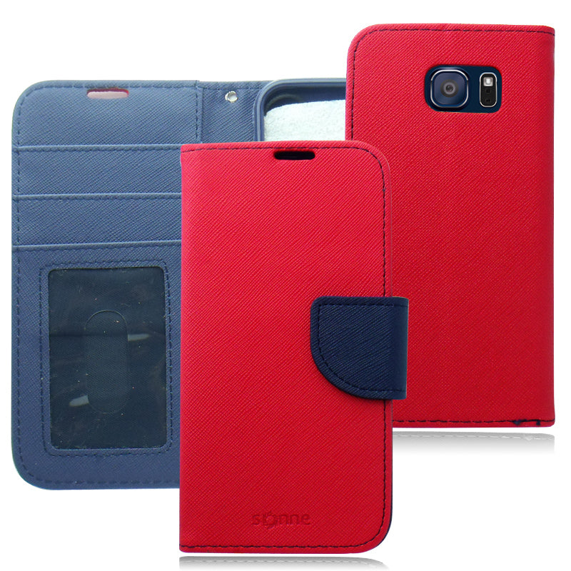 SAMSUNG GALAXY S6 G920 BLUE RED LEATHER WALLET CASE