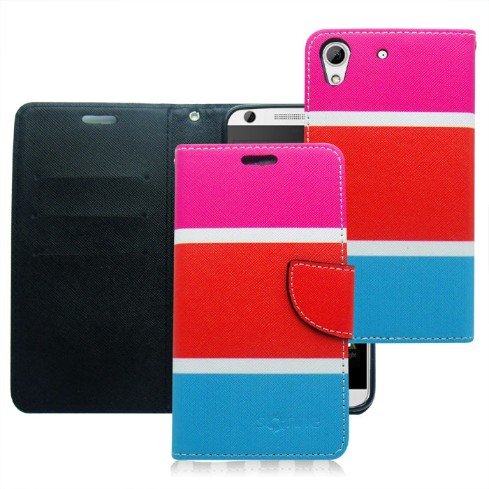 HTC DESIRE 626 GUMMY COLOR STRIPES LEATHER WALLET CASE