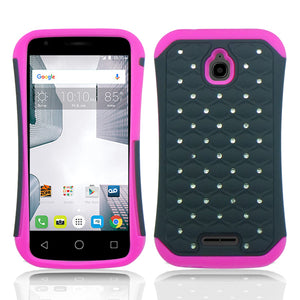 ALCATEL DAWN/5027B/STREAK/4060A PINK/BLACK ARMOR BUMPER SPOT BLING CASE