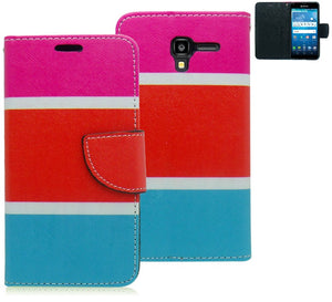 KYOCERA REACH/C6743/VIEW GUMMY COLOR STRIPES LEATHER WALLET CASE