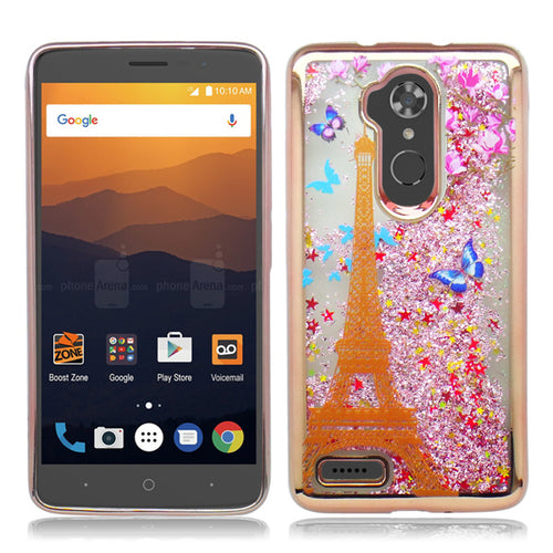 ZTE MAX XL / N9560 / ZMAX PRO / Z981 / BLADE X MAX ROSE GOLD CANDY LIQUID EIFFEL TOWER GLITTER CASE