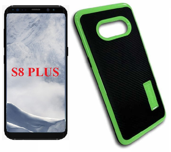 Samsung Galaxy S8 Plus/G955 Lime Green/Black With Kick Stand Carbon Fiber Case