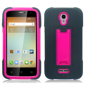 ALCATEL ELEVATE/5017 BLACK ON PINK VERTICAL KICK STAND CASE