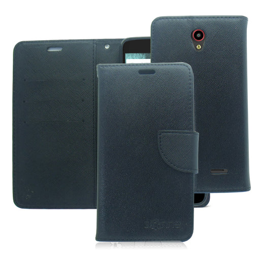 ZTE PRESTIGE 2/N9136/MAVEN 3/OVERTURE 3 BLACK/BLACK LEATHER WALLET CASE