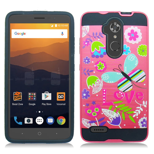 ZTE MAX XL / N9560 / ZMAX PRO /Z981/BLADE X MAX BUTTERFLY LOVE PRINT DUO LAYER CASE