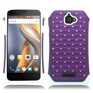 COOLPAD CATALYST/3622A WHITE/PURPLE  ARMOR BUMPER SPOT BLING CASE