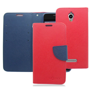 ZTE OBSIDIAN/Z820 BLUE/RED LEATHER WALLET CASE