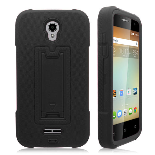 ALCATEL ELEVATE/5017 BLACK ON BLACK VERTICAL KICK STAND CASE