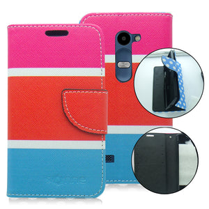 LG LEON/TRIBUTE 2/C40 GUMMY COLOR STRIPES LEATHER WALLET CASE