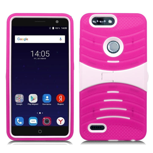 ZTE SEQUOIA/ Z982/ BLADE Z MAX/ ZMAX PRO 2 PINK ON WHITE GUARDIAN KICK STAND CASE