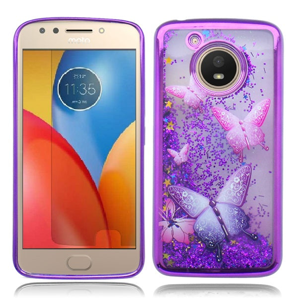 Motorola E4 Plus Purple Candy Liquid Butterfly Illution Glitter Case