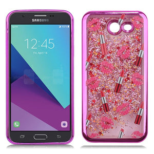 Samsung Galaxy J3 Emerge/J327/Amp Prime 2 Pink Candy Liquid Lipstick Design Glitter Case