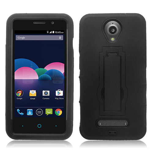 ZTE OBSIDIAN/Z820 VERTICAL BLACK ON BLACK KICK STAND CASE