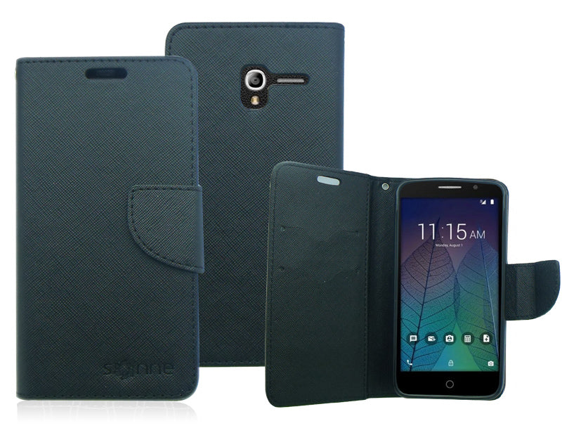 ALCATEL TRU/STELLAR BLACK LEATHER WALLET CASE